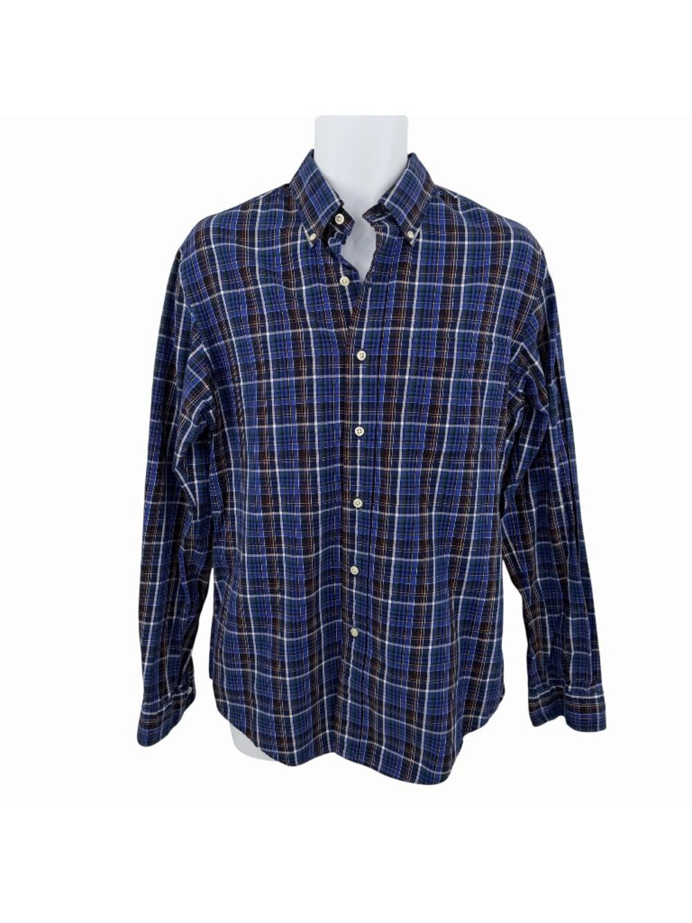 RALPH LAUREN MEN'S CUSTOM FIT BLUE GREEN PLAID BUTTON-DOWN DRESS SHIRT - M